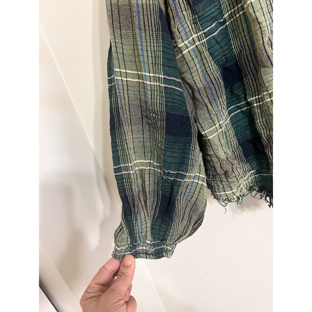 Free People Plaid Tunic Top Oversize Raw Hem Pullover Green Cloudbreaker XS - Picture 6 of 9